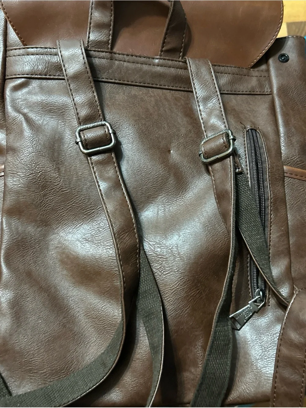 Brown Men's Backpack - Sleek Brown Faux Leather